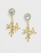 Designb London Gold Cherub Statement Earrings With Rhinestone Stud