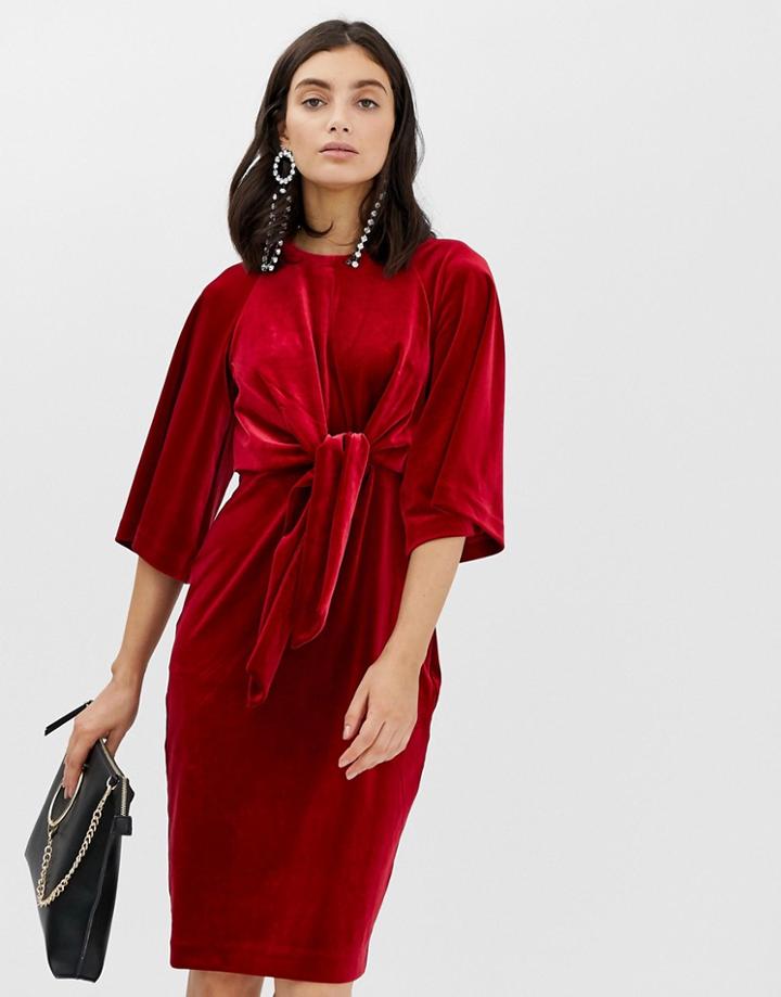 In Wear Vonda Velvet Tie Front Dress - Red