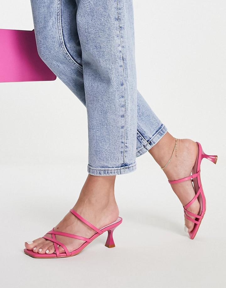 Asos Design Hart Strappy Mid Heeled Mules In Pink