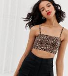 Monki Leopard Print Crop Top In Brown - Brown