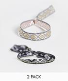 Asos Design Fabric Bracelet With Aztec Design In Black And Gray-multi