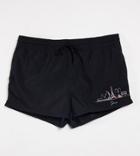 Asos Design Plus Swim Shorts With Paris Embroidery In Super Short Length-black