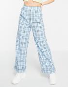 Vintage Supply Relaxed Wide Leg Turn Up Pants In Blue Check-blues
