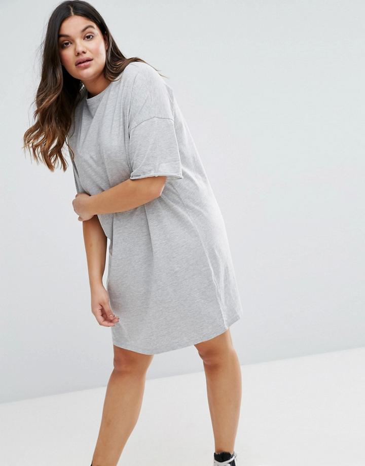 Asos Curve Ultimate T-shirt Dress With Rolled Sleeves - Gray