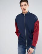 Asos Oversized Track Jacket With Red Polytricot Sleeves - Navy