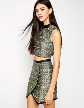 Lashes Of London Geo-tribal Jacquard High Neck Top - Green