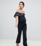 True Violet Maternity Polka Dot Ruffle One Sleeve Jumpsuit - Multi