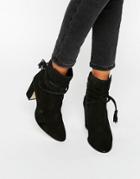 Dune Onyx Tie Wrap Suede Heeled Ankle Boots - Black