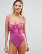 Asos Fuller Bust Satin Stitch Cupped Swimsuit Dd-g - Pink
