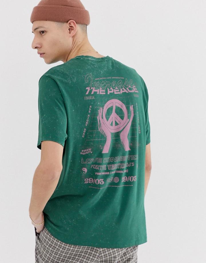 Asos Design Organic Cotton Relaxed Fit T-shirt With Wash And Print-green