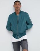 Asos Bomber Jacket With Ma1 Pocket In Bottle Green - Green