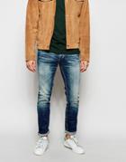 Jack & Jones Stone Wash Slim Jeans - Mid Blue