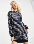 Love Moschino Striped Logo Knit Dress In Blue Multi-navy