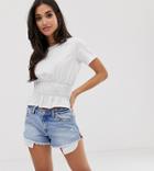 Asos Design Petite T-shirt With Shirred Waist - White