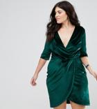 Club L Plus Velvet Wrap Front Dress - Green