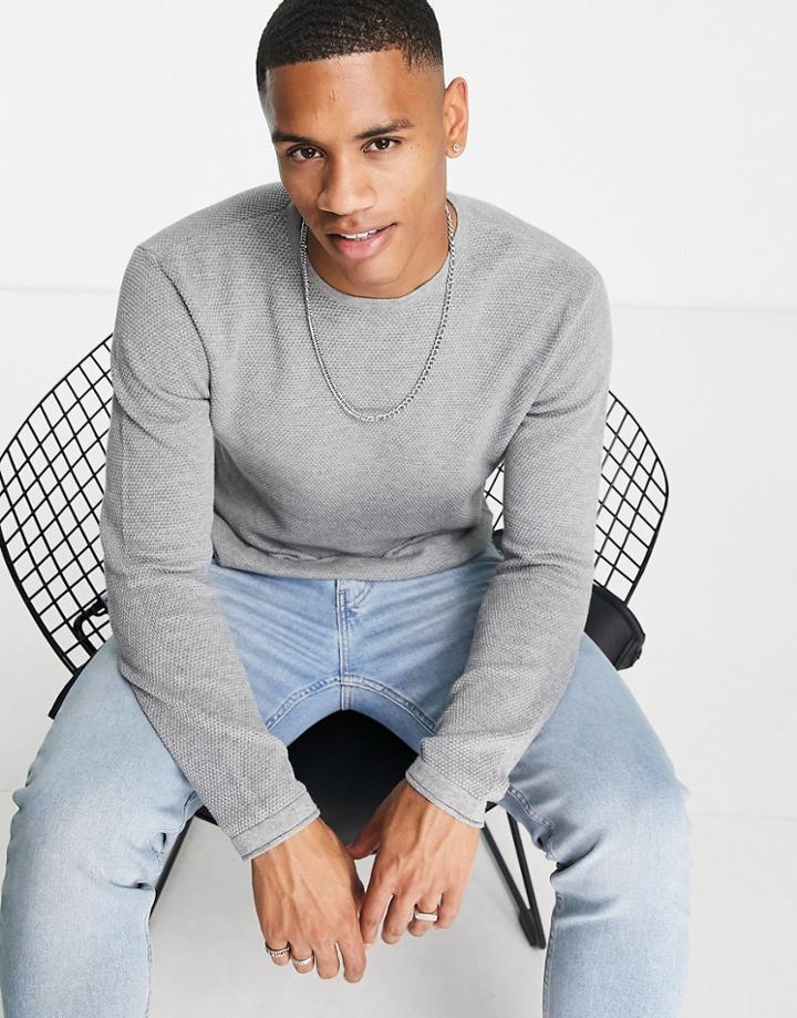 Only & Sons Textured Sweater With Crew Neck In Gray-grey
