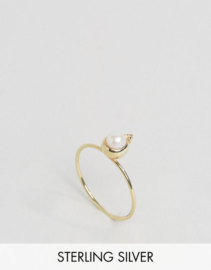 Asos Gold Plated Sterling Silver Birth Stone June Ring - Cream
