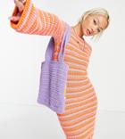 Collusion Knit Long Sleeve Mini Dress In Multi Yarn
