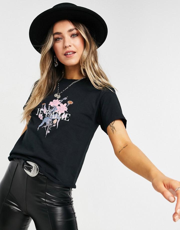 Miss Selfridge Je T'aime T-shirt In Black