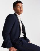 Asos Design Skinny Wool Tuxedo Jacket In Navy With Black Lapels