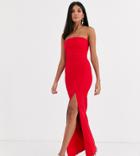 Vesper Tall Bandeau Maxi Dress With Leg Split In Red