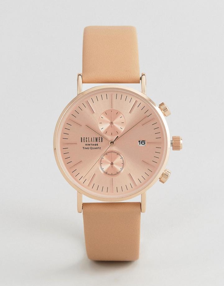 Reclaimed Vintage Inspired Chronograph Leather Watch In Tan 36mm Exclusive To Asos - Tan