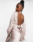 Club L Mini Satin Dress With Bow Back In Beige-neutral