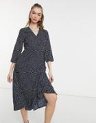 Vero Moda Wrap Midi Dress In Navy Dot-multi