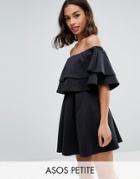 Asos Petite Ruffle Off Shoulder Mini Dress - Black