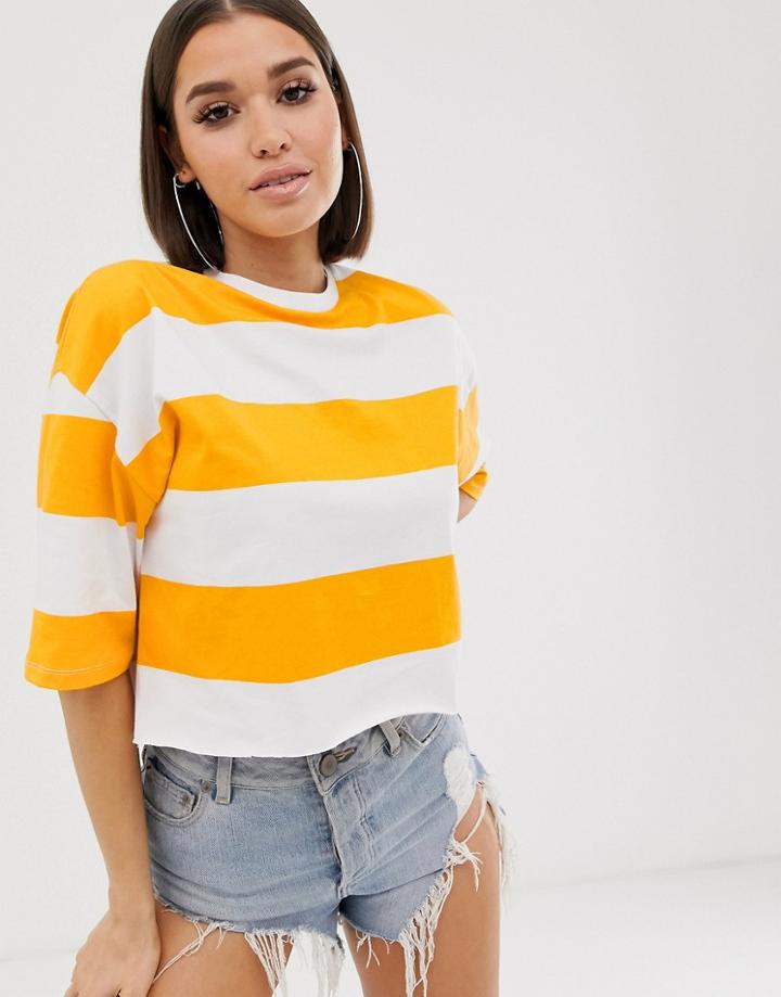 Asos Design Oversized Crop T-shirt In Stripe - Multi