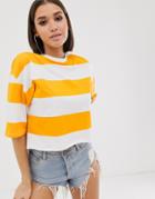 Asos Design Oversized Crop T-shirt In Stripe - Multi