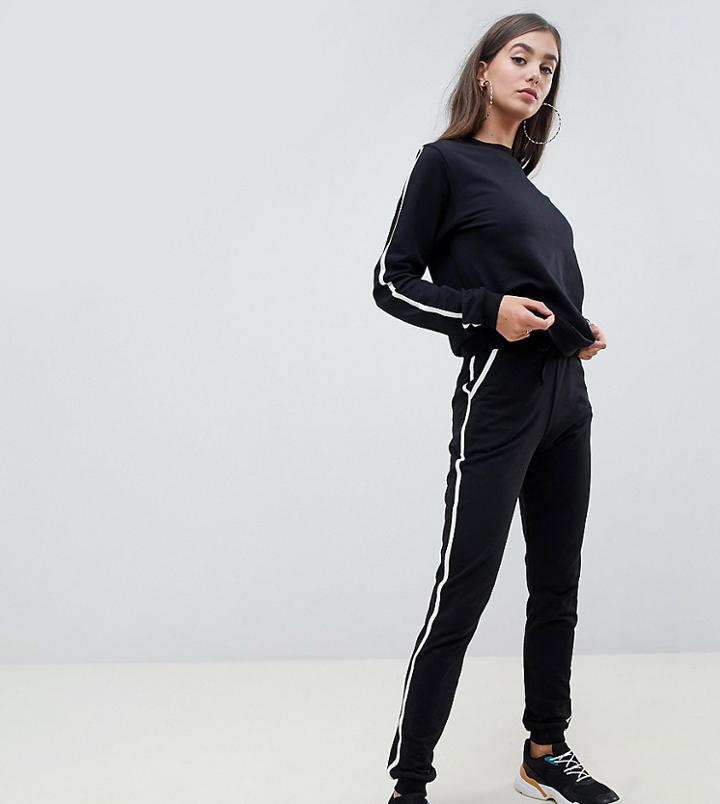 Asos Design Tall Tracksuit Cute Sweat / Basic Jogger With Tie With Contrast Binding-black