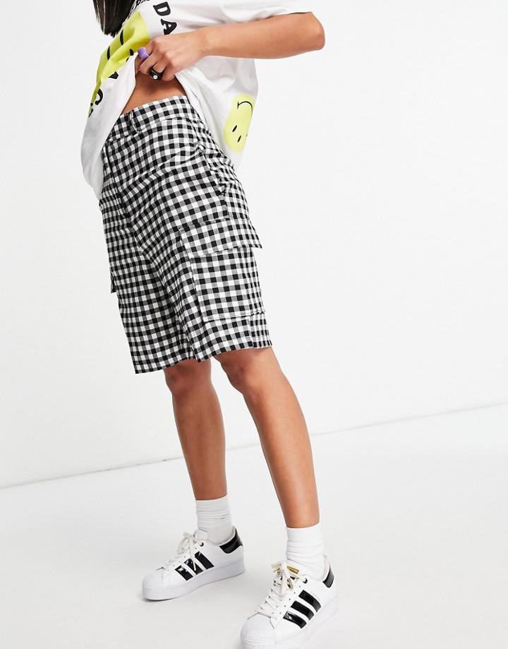 Vintage Supply High Waist Cargo Shorts In Gingham-multi