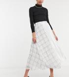 Asos Design Tall Pleated Midi Skirt With Check Print Detail In White-neutral