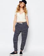 People Tree Fairtrade Cotton Sweat Jogger In Stripe - Navy