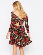 Club L Skater Dress With Tie Back In Rose Print