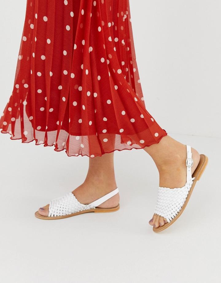Asos Design Fraction Leather Woven Flat Sandals-white