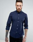 Asos Casual Slim Oxford Shirt With Stretch In Navy - Blue