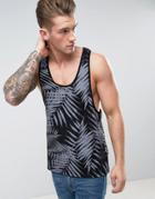 Asos Tank With All Over Leaf Print And Extreme Racer Back - Black