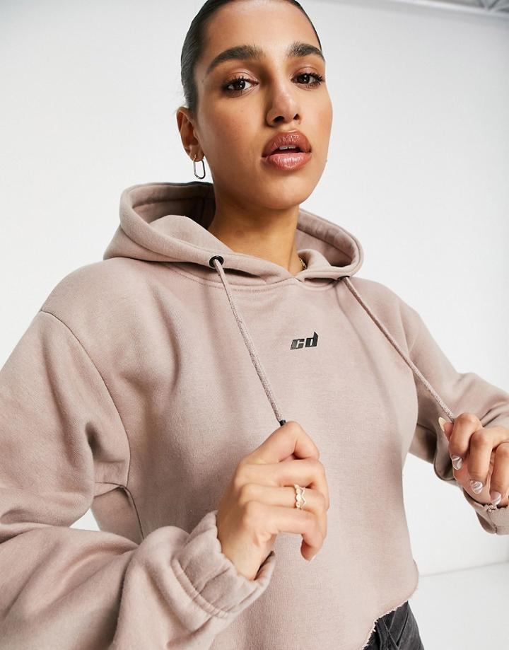 Criminal Damage Cropped Hoodie In Mushroom-grey