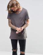 Asos Super Longline T-shirt In Gray Rib With Raw Scoop Neck - Castle Rock