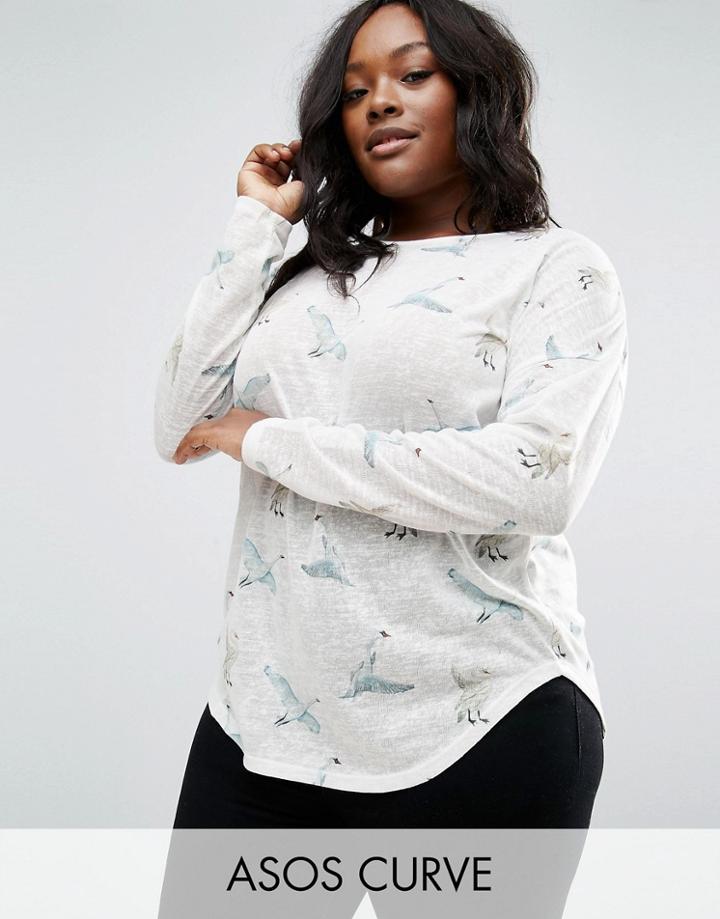 Asos Curve Top With Sketchy Swan Print - Multi