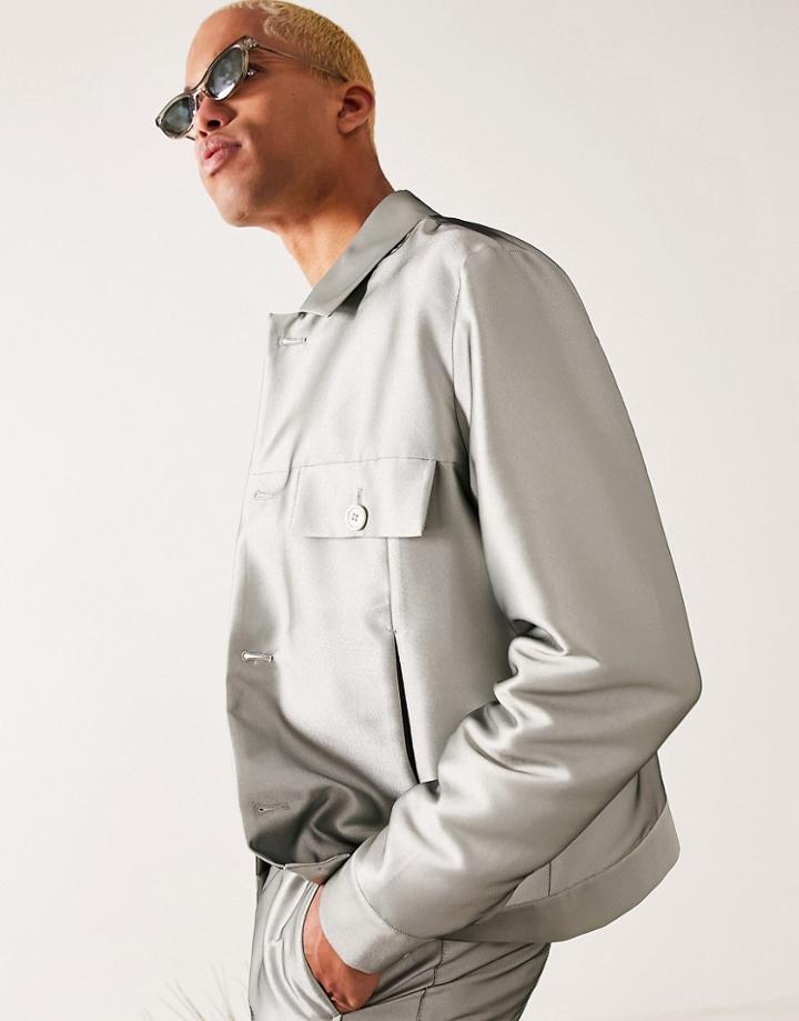 Asos Design Smart Trucker Jacket In Hi-shine Pastel Green - Part Of A Set