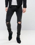 Asos Super Skinny Jeans With New Knee Rips In Washed Black - Black
