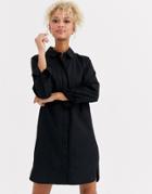 Asos Design Cotton Mini Shirt Dress-black