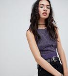 Rokoko Knitted Metallic Cami Crop Top - Purple