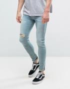 Asos Extreme Super Skinny Jeans With Abrasions In Bleach Blue - Blue