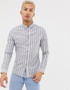 Asos Design Skinny Fit Stripe Shirt In Gray - Navy