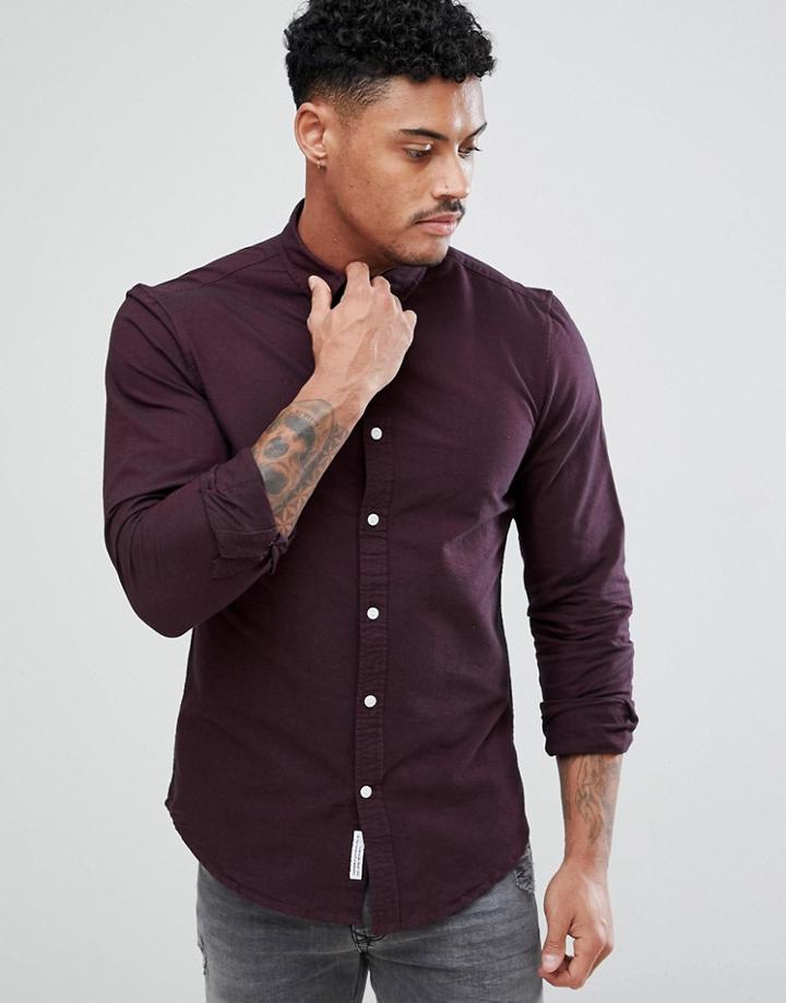 Pull & Bear Regular Fit Oxford Shirt In Burgundy - Red