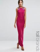 Little Mistress Tall Sleeveless Maxi Dress With Floral Embellished Shoulders - Pink